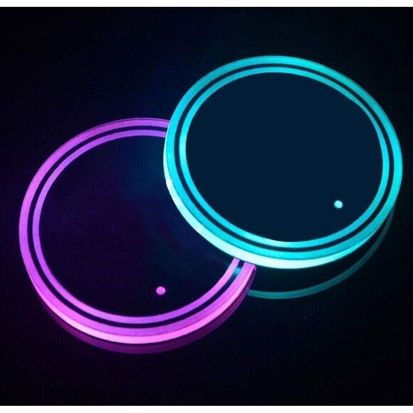LED Cup Holder Lights, 2pcs LED Car Coasterss with 7 Colors Luminescent Light. - Picture 1 of 8